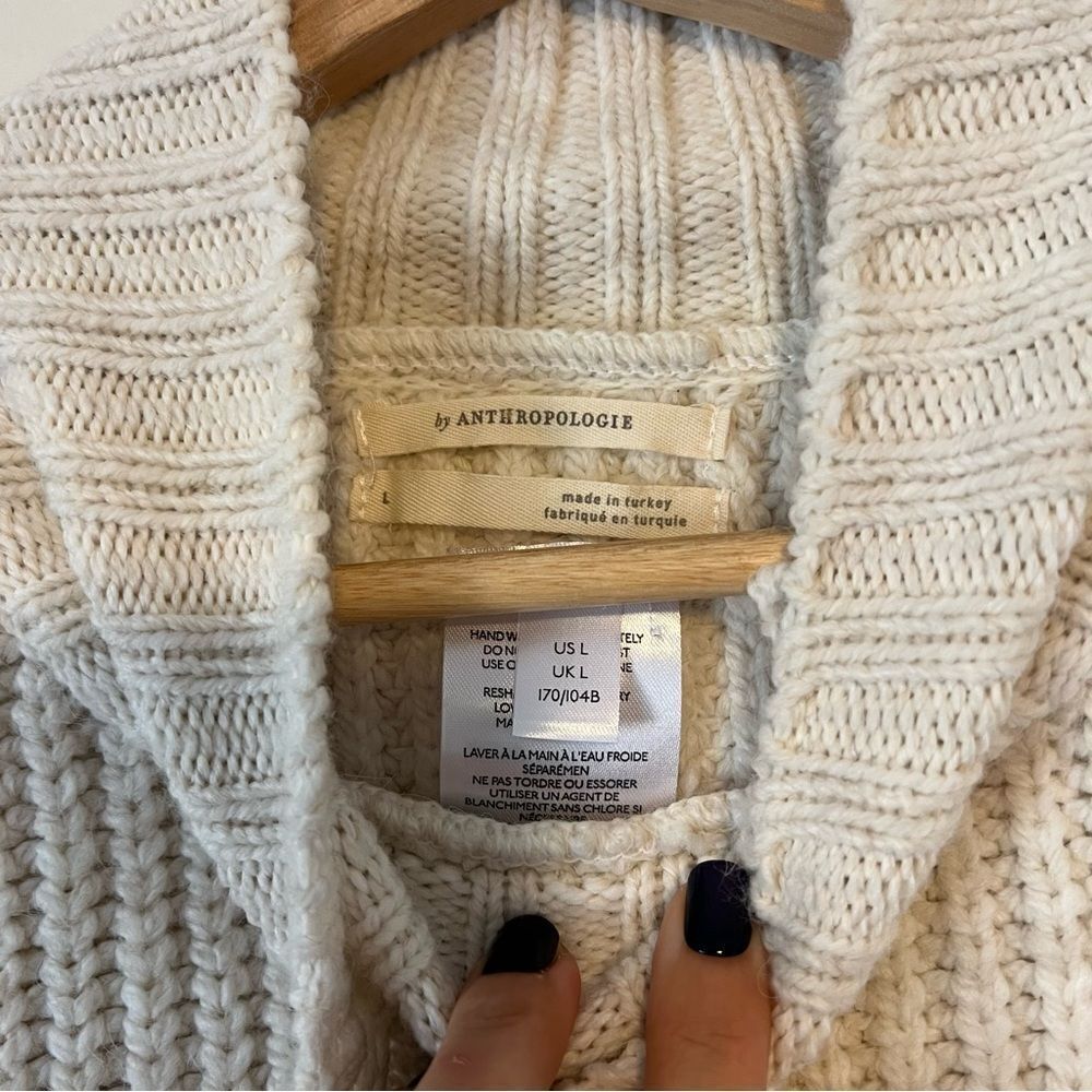 Anthropologie Fringed Mock Neck Ivory Sleeveless Sweater Vest Size Large - Picture 8 of 10